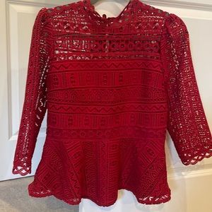Anthro red lace top size 4
